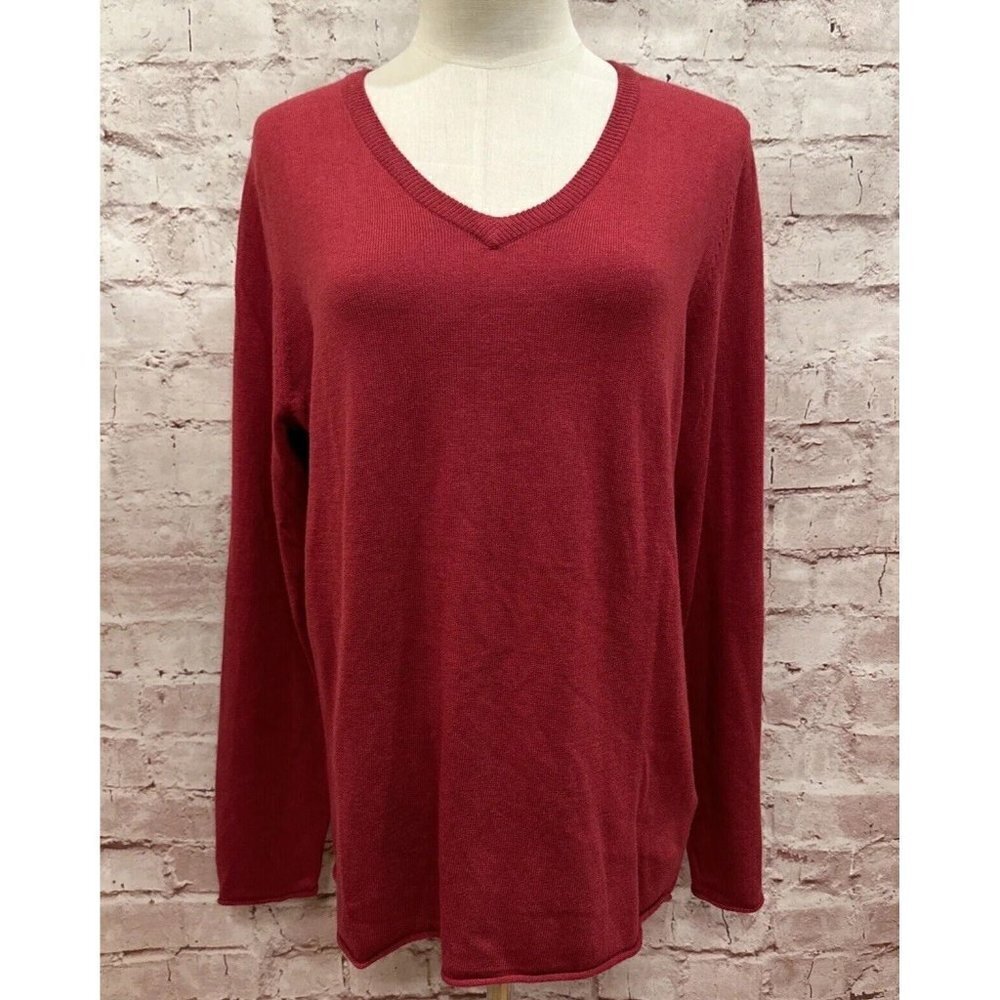 Mossimo Womens V Neck Sweater Size XXL Dark Red Long Sleeve Rolled Hem NEW